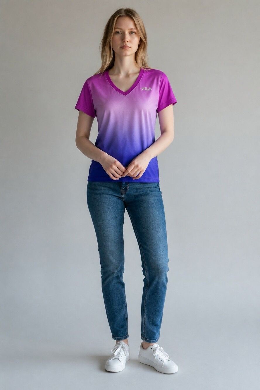 Fila Sport Women’s Activewear V-neck Top Size M Ombré Performance